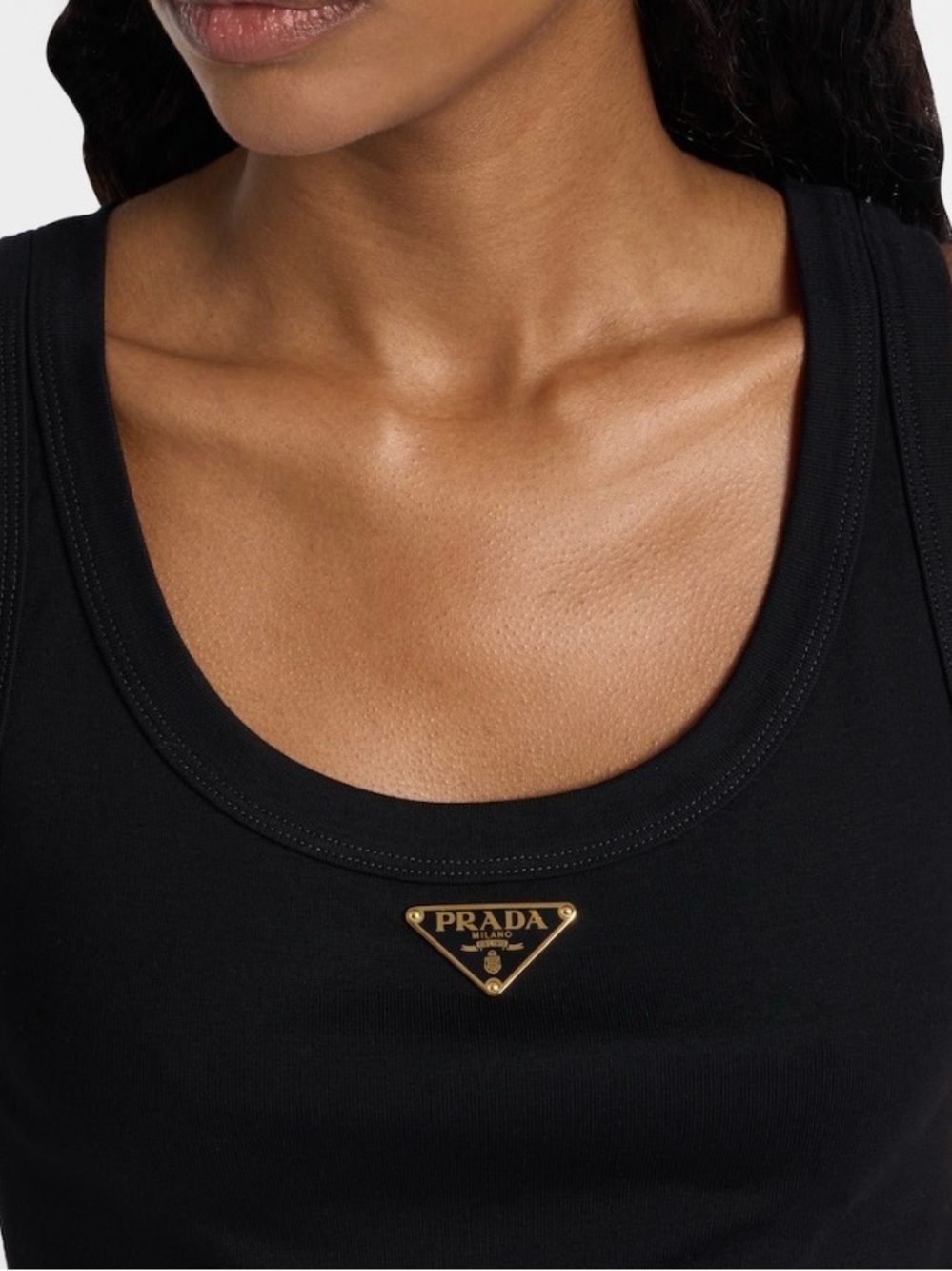 Prada Black Tank Top with Gold Triangle Logo